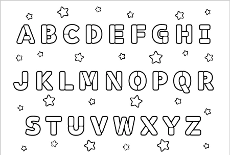 English Letters: Coloring Pages with Single Letters and the Whole Alphabet